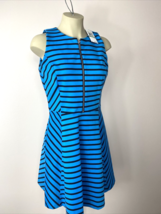 New Michael Kors Women&#39;s Skater Dress Striped Summer Blue Zip Size 8 C2 - £20.96 GBP