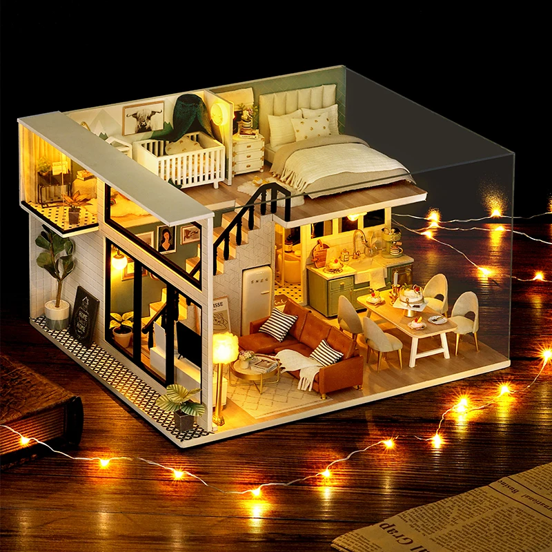 DIY Dollhouse Wooden Doll Houses Miniature With Furniture Kit Casa Music Led - £34.76 GBP+