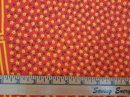 Vintage Bandana Handkerchief Hankie Cotton Red w/ Yellow Flowers &amp; Black Stems  - £20.83 GBP