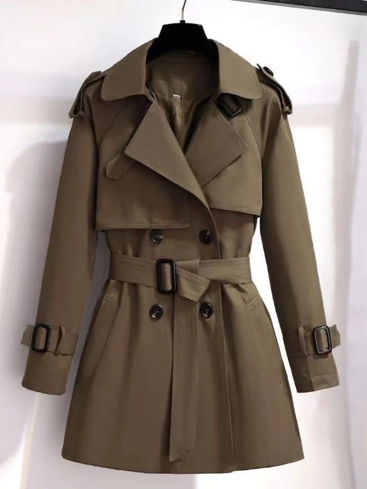 Retro Trench Coat New Autumn and Winter Elegant Ladies Double Breasted Solid Col - £96.93 GBP