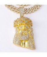 18k Layered Real Gold Filled Icedout 3D Jesus Face With Icedout Necklace - $475.98 MXN
