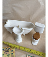 Vintage Doll House Miniature / Mini Bathtub Sink Toilet Ceramic Porcelain - $19.47 CAD