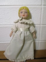 Vintage AVON Porcelain Doll with Swiss Dot Dress 1985 approx 8&quot;  - $6.50