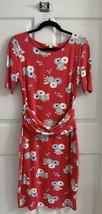 Boden Dress Size 8 Red Blue Floral Stretch Bodycon Ruched Waist Half Sleeve - $35.64