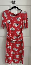 Boden Dress Size 8 Red Blue Floral Stretch Bodycon Ruched Waist Half Sleeve - £28.15 GBP