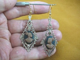 CAE1-30) Rare African American Lady Black + Brown Cameo Dangle Earrings Jewelry - £18.38 GBP