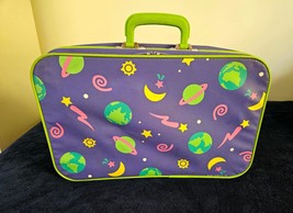 Vtg 1991 SANRIO Purple Celestial Zip Suitcase Travel Luggage Moon Stars Saturn - £23.16 GBP