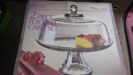 vintage anchor hocking canfield 2 piece footed cake set cake dome with b... - $57.41