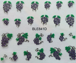 Nail Art 3D Glitter Decal Stickers Purple Green Grapes BLE841D - £2.39 GBP