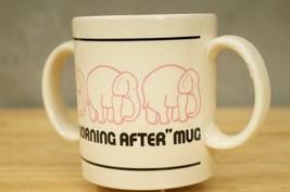 Vintage Stoneware Humor Double Handle Pink Elephant The Morning After Coffee Mug - £14.00 GBP