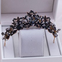 Baroque Handmade Black Crystal Beads Bridal Tiaras Crown Rhinestone Diadem Pagea - £14.58 GBP