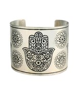 HAMSA HAND OF FATIMA BRACELET 2&quot; Wide Cuff Luck Protection Silver Plate ... - $317.30 MXN