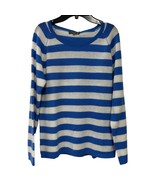 N. Peal Striped 100% cashmere sweater size small zanzibar blue ivory New... - $84.15