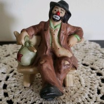 Vintage Emmett Kelly Jr. Porcelain Clown Miniature Figurine &quot;Sitting On Bench&quot; - £29.57 GBP