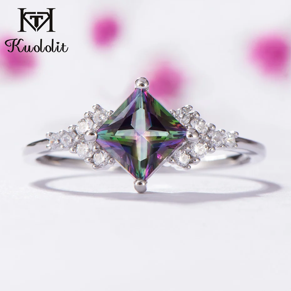 Natural Mystic Topaz Gemstone Rings for Women 925 Sterling Silver Square Cut mul - £28.70 GBP