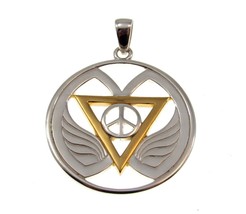 Solid 925 Sterling Silver &amp; Gold Goddess Wings Peace of Feminine Power Pendant - £71.98 GBP