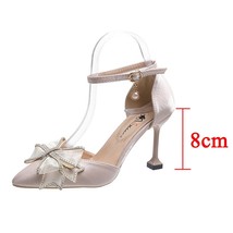 Sexy Thin Heels Ankle Strap Pumps Women Lace Bowknot Wedding Party Shoes Woman E - £22.35 GBP