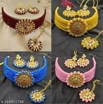 Indian Women Set Of 4 Combo Necklace Set Gold plated Fashion Jewelry Wedding Gif - £28.36 GBP