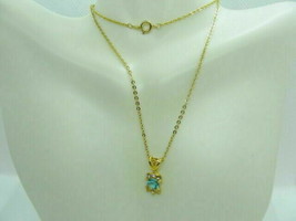 18&quot; Woman Vintage Gold Tone Chain w Blue Stone Pendant Girl Estate State... - £10.11 GBP