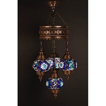 LaModaHome (Height: 27.6 in) Mosaic Chandelier Set 3 Globes, Handmade Authentic  - £92.32 GBP