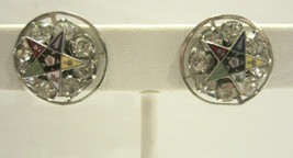 Order Of Eastern Star Screw Back Earrings Rhinestone Enamel Rhinestone Vintage - £9.58 GBP