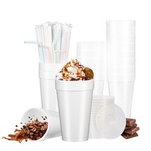 16 Oz Styrofoam Cups With Lids And Drinking Straws, Disposable White Foam Cups F - $57.99