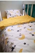 Baby Kids Duvet Cover Set 70x110 For Park Crib Yellow Moon Star Yellow Polka Dot - £46.25 GBP