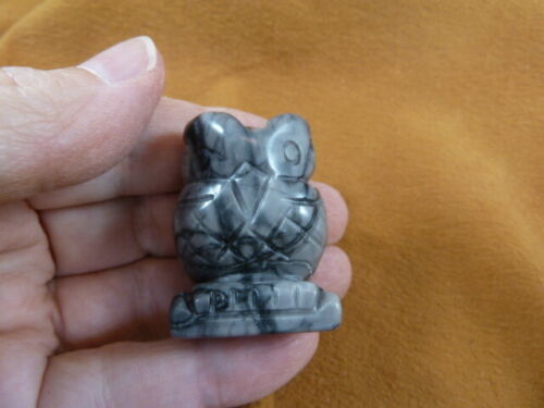 (Y-BIR-OW-569) Gray black OWL BIRD gemstone STONE carving OWLS birds statue - $14.01
