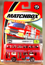 2000 Matchbox #74/100 On Tour LONDON BUS Red w/Open Dash Spokes Fire Truck Card - $10.00