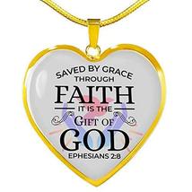 Express Your Love Gifts Ephesians 2:8 Necklace Engraved Stainless Steel Heart Pe - £46.47 GBP