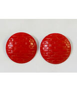 Vintage 1980s earrings red round metal 80s fashion jewelry - $4.00