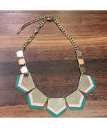 Vintage Signed Mika Gold Tone Statement Necklace Pink Green Abstract Art... - $41.19 CAD