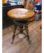Antique Piano Stool Merriam Adjustable Eagle Claw Foot Glass Ball - €301,87 EUR