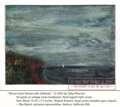 Rincon Coast Ventura w Sailboats 2009 C Peterson * Orig Oil Painting * Seascape - £279.79 GBP