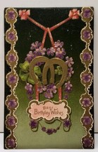 Best Birthday Wishes Embossed Golden Horseshoes 1907 to Harrisburg Postcard E9 - £3.15 GBP