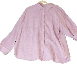 Talbots Women Long Sleeve Blouse Top Shirt Size 3X 100% Linen Purple Roll Tabs - £18.65 GBP