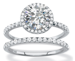 Round Cut Cz Halo Engagement 2 Piece Ring Set Sterling Silver 6 7 8 9 10 - £95.89 GBP