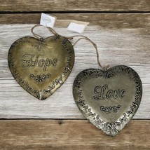 Vintage Stamped Metal Love &amp; Hope Heart Pendant Primitive Decorative Acc... - $16.69