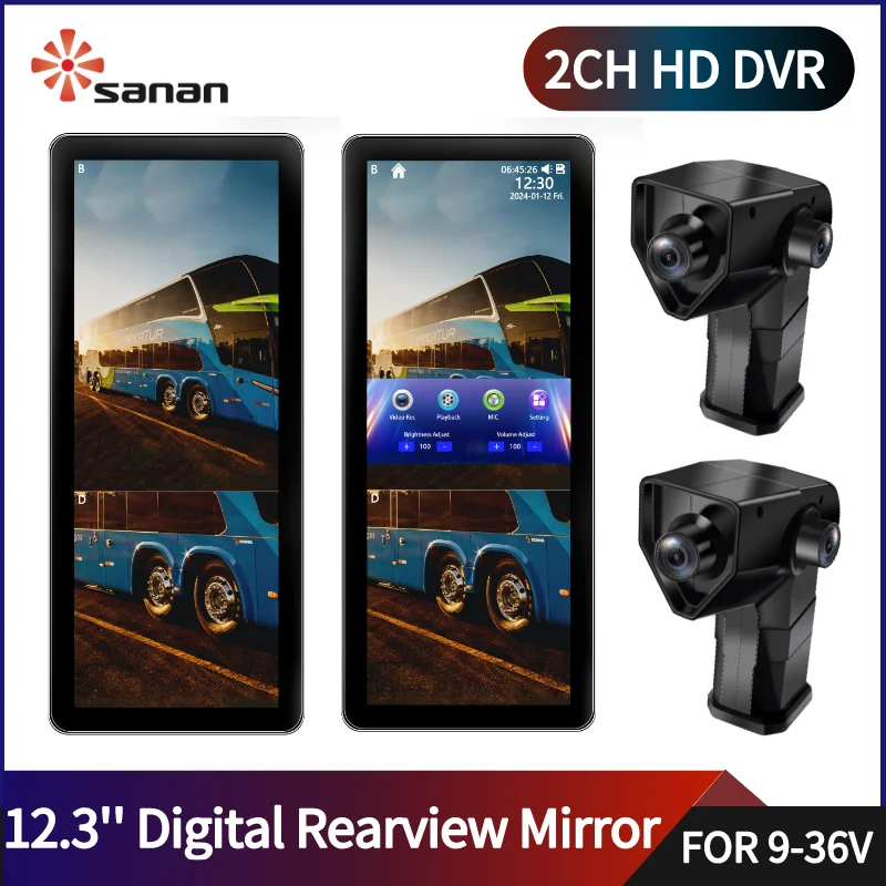 12.3&#39;&#39; HD Digital Rearview Mirror Side Mirror System Night Vision Camera Dual - £258.37 GBP+