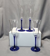 Vintage Cristal D&#39;Arques Durand Americana Blue Champagne Flutes Set of 4 Glasses - £27.15 GBP
