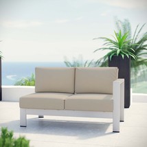Shore Right-Arm Corner Sectional Outdoor Patio Aluminum Loveseat Silver Beige EE - £576.64 GBP