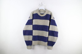 Vintage 70s Streetwear Mens Medium Striped Color Block Wool Knit Dad Sweater - £47.44 GBP