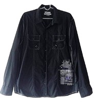 Casual Grunge Men`s Black Long Roll Up Sleeve Button Up Shirt  Chest Poc... - £14.50 GBP