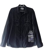 Casual Grunge Men`s Black Long Roll Up Sleeve Button Up Shirt  Chest Poc... - £14.54 GBP