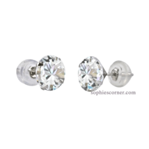 6mm White Sapphire Round Martini Look Stud Earrings in 14k Solid White Gold - $60.19