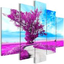 Tiptophomedecor Stretched Canvas Landscape Art - Tree Near The Road Violet - Str - £70.69 GBP+