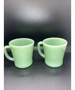 2 Vintage Fire King Jadeite Restaurant Ware C Handle Coffee Mugs Oven Glass RARE - $85.14