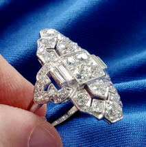 Earth mined Diamond 2 carat Art Deco Statement Ring Antique Platinum Filigree - $21,895.46 CAD