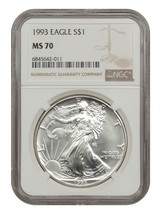 1993 $1 Silver Eagle NGC MS70 - £2,421.38 GBP