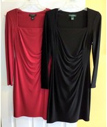Lot (2) LAUREN RALPH LAUREN Black/Red Stretch Jersey L/S Sheath Dresses (4) - $53.47 CAD